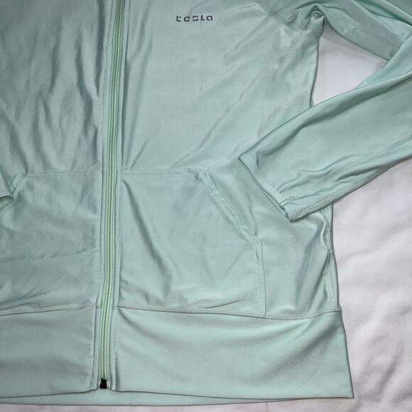 TESLA Jacket Women Size XL Green Running Hooded Thumb Holes Full Zip Lightweight - Picture 4 of 16